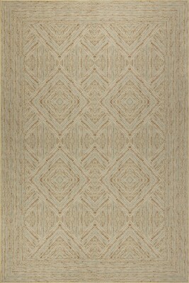 Outlet 250x250 Kare Nora Yeşil Geometrik Desenli Dokuma Tabanlı Modern Şönil Halı AL-525 - 2