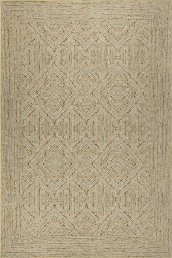 Outlet 250x250 Kare Nora Yeşil Geometrik Desenli Dokuma Tabanlı Modern Şönil Halı AL-525 - 2
