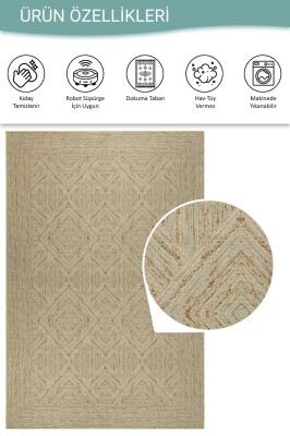 Outlet 250x250 Kare Nora Yeşil Geometrik Desenli Dokuma Tabanlı Modern Şönil Halı AL-525 - 4