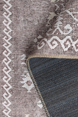 Outlet 250x250 Kare Stonart Eskitme Vintage Desenli Kahverengi Otantik Yıkanabilir Şönil Halı AL-463 - 5