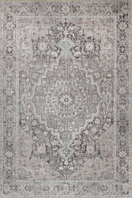 Outlet 250x250 Kare Stonart Klasik Eskitme Vintage Desenli Otantik Yıkanabilir Gri/Kahverengi Halı AL-444 - 2