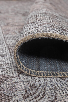 Outlet 250x250 Kare Stonart Klasik Eskitme Vintage Desenli Otantik Yıkanabilir Gri/Kahverengi Halı AL-444 - 6