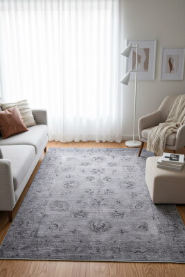 Outlet 250x350 Dorian Eskitme Desenli Dokuma Taban Dekoratif Gri Halı AL-166 - Artloop