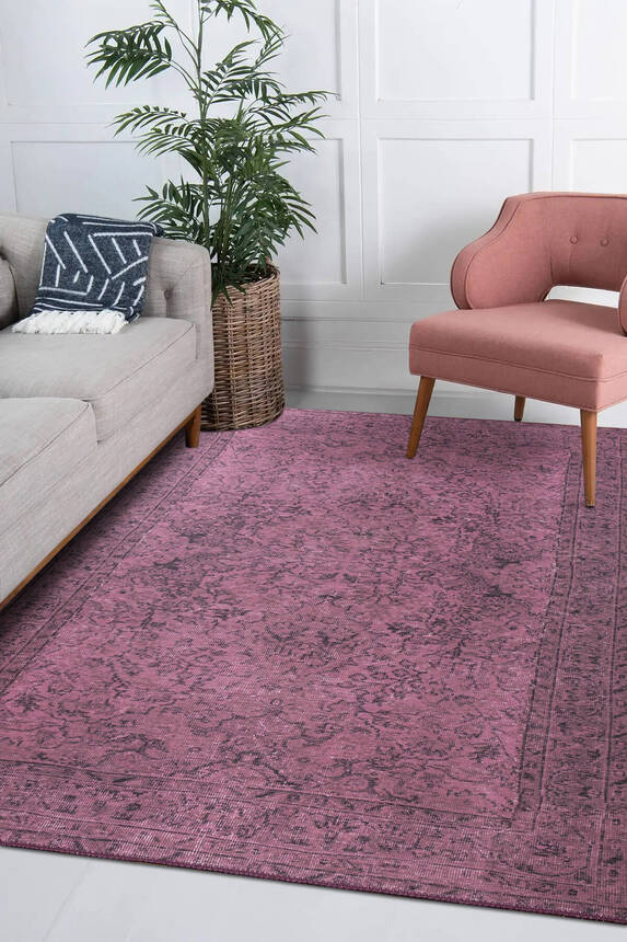 Outlet 250x350 Dorian Eskitme Desenli Dokuma Taban Dekoratif Mor Halı AL-426 - 1