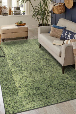 Outlet 250x350 Dorian Eskitme Desenli Dokuma Taban Dekoratif Yeşil Halı AL-423 - 1
