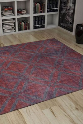 Outlet 210x210 Kare Dorian Modern Desenli Dokuma Taban Dekoratif Bordo / Gri Halı AL-57 - Artloop