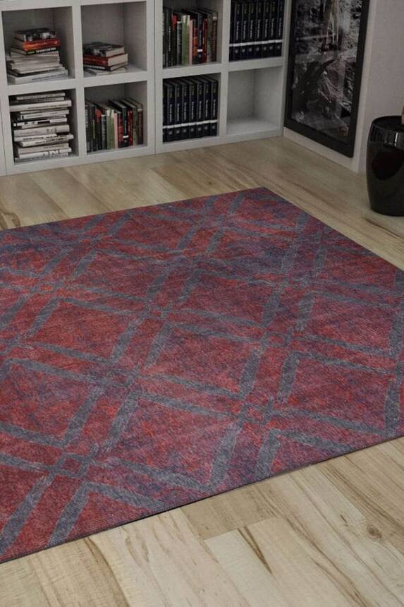 Outlet 250x350 Dorian Modern Desenli Dokuma Taban Dekoratif Bordo / Gri Halı AL-57 - 1