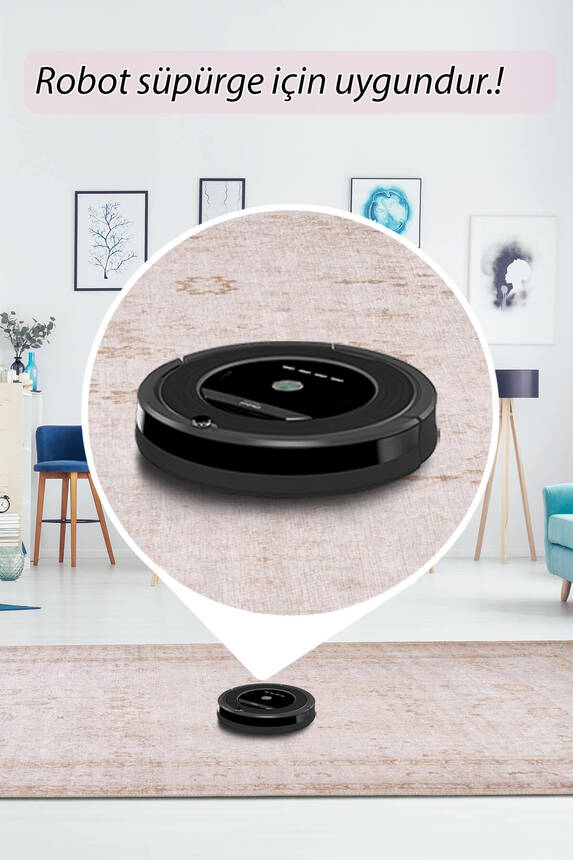 Outlet 250x350 Folk Eskitme Desenli Dokuma Taban Dekoratif Bej Halı BA-22 - 6