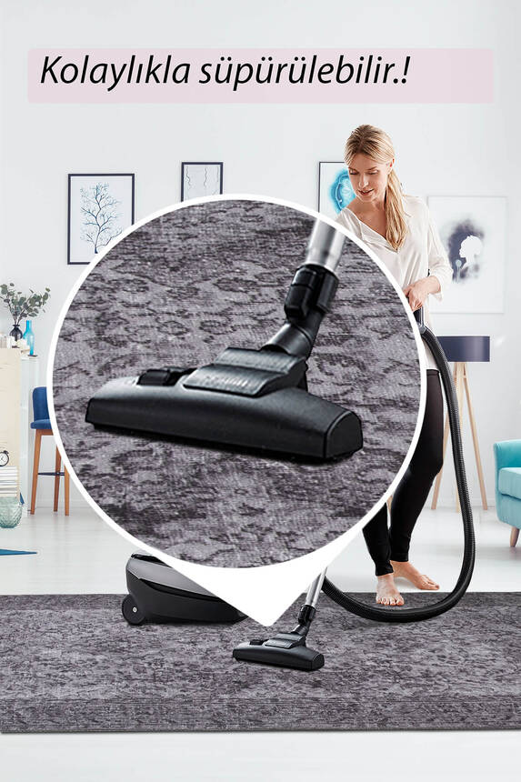 Outlet 250x350 Folk Eskitme Desenli Dokuma Taban Dekoratif Gri Halı BA-29 - 7