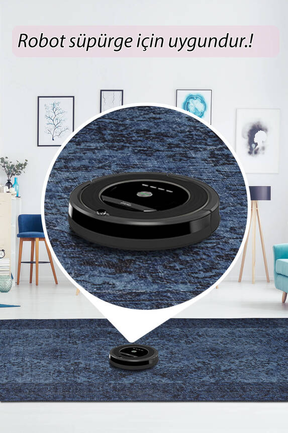 Outlet 250x350 Folk Eskitme Desenli Dokuma Taban Dekoratif Mavi Halı BA-44 - 6