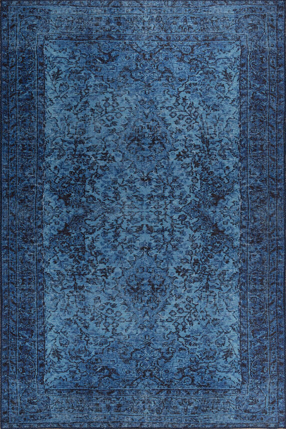 Outlet 250x350 Folk Eskitme Desenli Dokuma Taban Dekoratif Mavi Halı BA-44 - 3