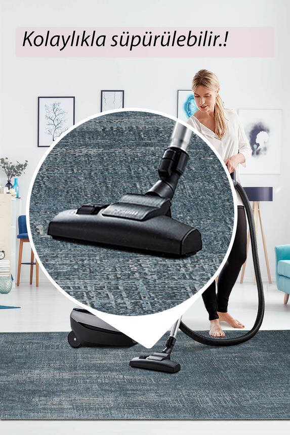 Outlet 250x350 Folk Modern Dokuma Taban Dekoratif Mavi Halı BA-47 - 7