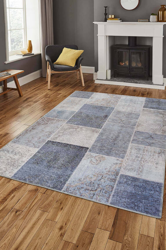 Outlet 250x350 Jazz Patchwork Desenli Dokuma Taban Dekoratif Gri Halı AL-83 - 1