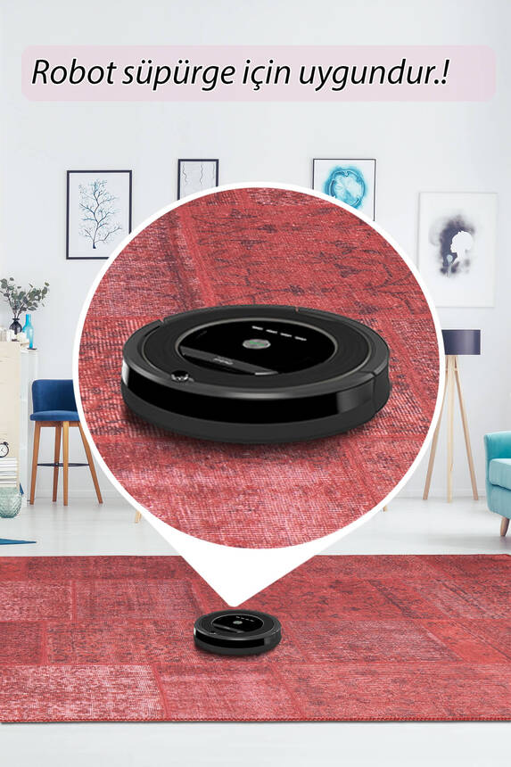 Outlet 250x350 Jazz Patchwork Desenli Dokuma Taban Dekoratif Kırmızı Halı AL-164 - 6