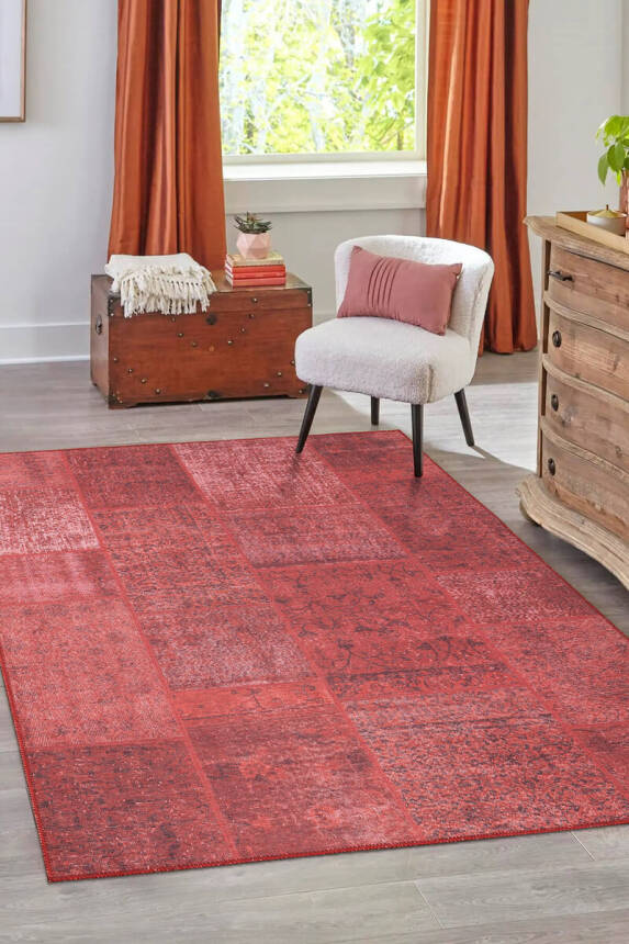 Outlet 250x350 Jazz Patchwork Desenli Dokuma Taban Dekoratif Kırmızı Halı AL-164 - 1
