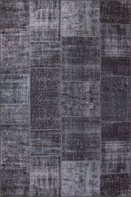 Outlet 250x350 Jazz Patchwork Desenli Dokuma Taban Dekoratif Siyah Halı AL-81 - 2