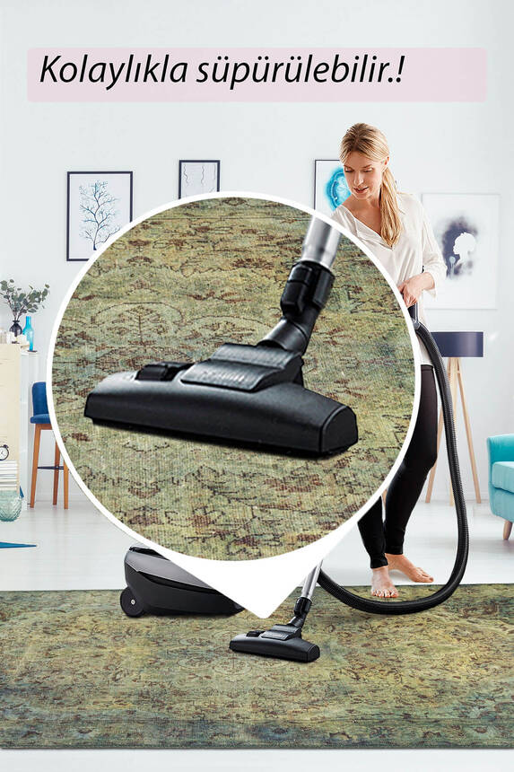 Outlet 300X400 Blues Vintage Desenli Dokuma Taban Dekoratif Yeşil Halı AL-23 - 7