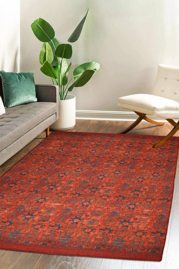 Outlet 300x400 Dorian Eskitme Desenli Dokuma Taban Dekoratif Kırmızı Halı AL-227 - 1