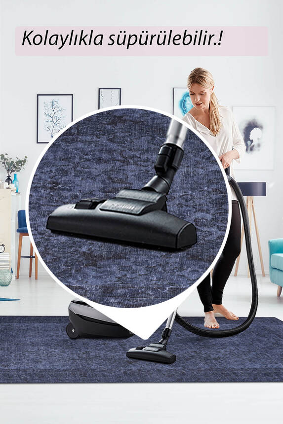 Outlet 300x400 Folk Eskitme Desenli Dokuma Taban Dekoratif Mavi Halı BA-08 - 7