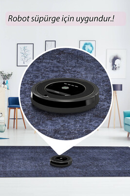 Outlet 300x400 Folk Eskitme Desenli Dokuma Taban Dekoratif Mavi Halı BA-08 - 6