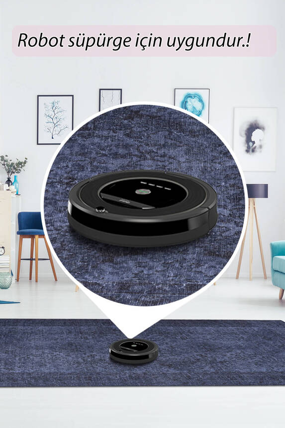 Outlet 300x400 Folk Eskitme Desenli Dokuma Taban Dekoratif Mavi Halı BA-08 - 6