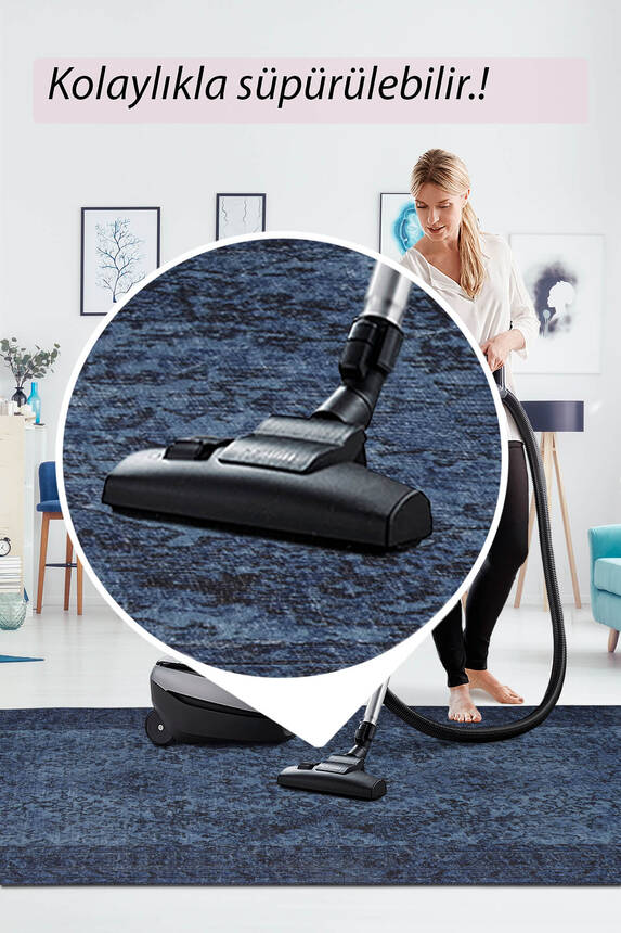Outlet 300x400 Folk Eskitme Desenli Dokuma Taban Dekoratif Mavi Halı BA-44 - 7