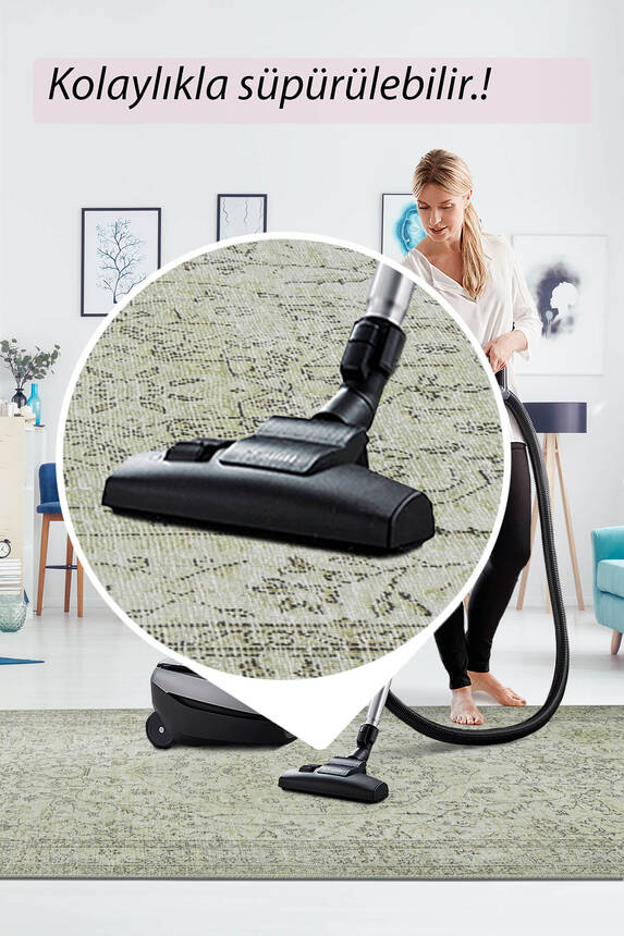 Outlet 300x400 Folk Eskitme Desenli Dokuma Taban Dekoratif Yeşil Halı BA-27 - 7