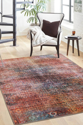 Outlet 300X400 Folk Vintage Desenli Dokuma Taban Dekoratif Renkli Halı BA-41 - Artloop