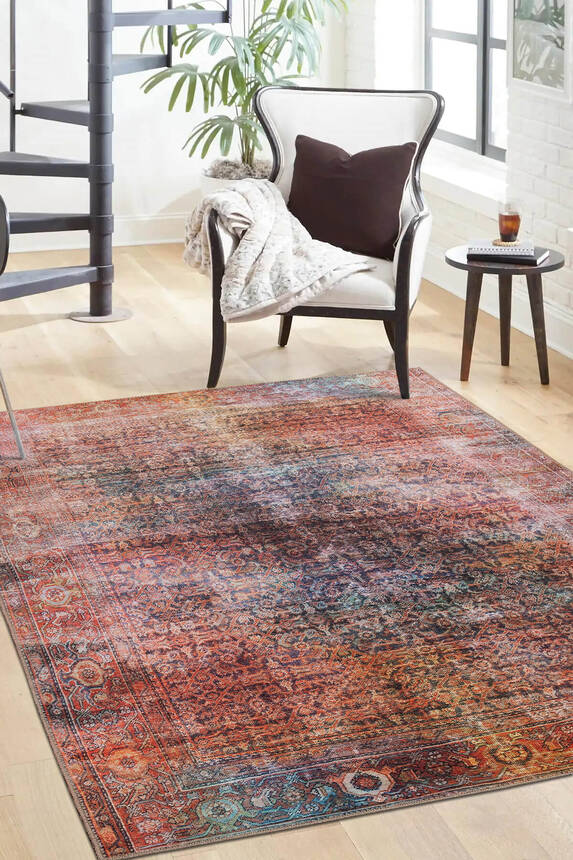 Outlet 300X400 Folk Vintage Desenli Dokuma Taban Dekoratif Renkli Halı BA-41 - 1