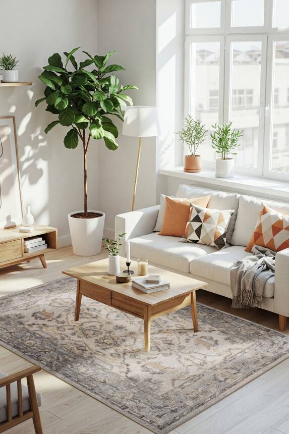 Outlet 300X400 Relic Gri Vintage Dokulu Klasik Desenli Dokuma Tabanlı Şönil Halı AL-520 - 1