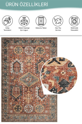 Outlet 75x150 Blues Eskitme Vintage Desenli Renkli Otantik Yıkanabilir Şönil Halı AL-439 - 4