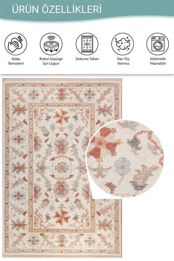 Outlet 75x150 Dorian Eskitme Desenli Dokuma Taban Bej Şönil Halı AL-437 - 3