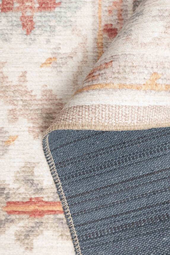 Outlet 75x150 Dorian Eskitme Desenli Dokuma Taban Bej Şönil Halı AL-437 - 4