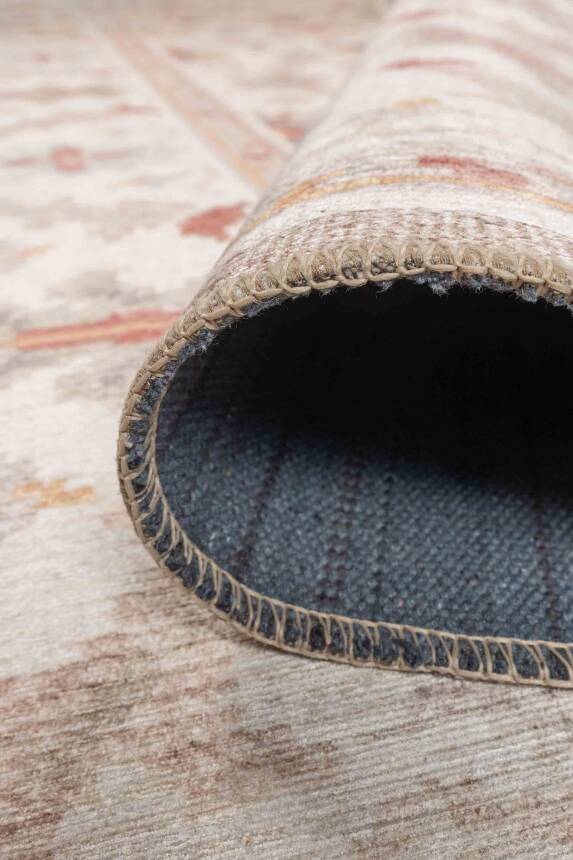 Outlet 75x150 Dorian Eskitme Desenli Dokuma Taban Bej Şönil Halı AL-437 - 5