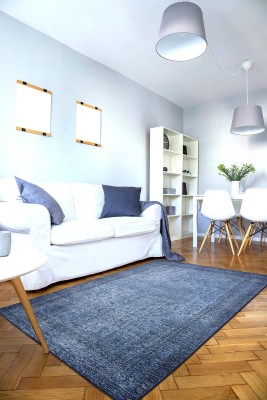 Outlet 75x150 Dorian Eskitme Desenli Dokuma Taban Dekoratif Lacivert Halı AL-138 - Artloop