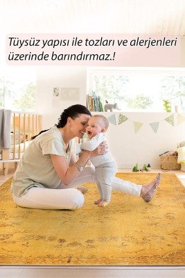 Outlet 75x150 Dorian Eskitme Desenli Dokuma Taban Dekoratif Sarı Halı AL-27 - 7
