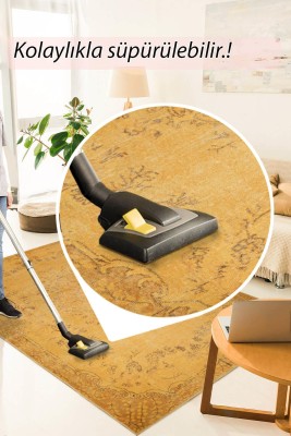 Outlet 75x150 Dorian Eskitme Desenli Dokuma Taban Dekoratif Sarı Halı AL-27 - 6