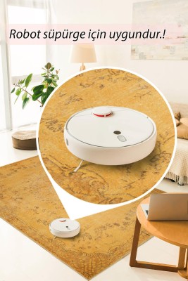 Outlet 75x150 Dorian Eskitme Desenli Dokuma Taban Dekoratif Sarı Halı AL-27 - 5