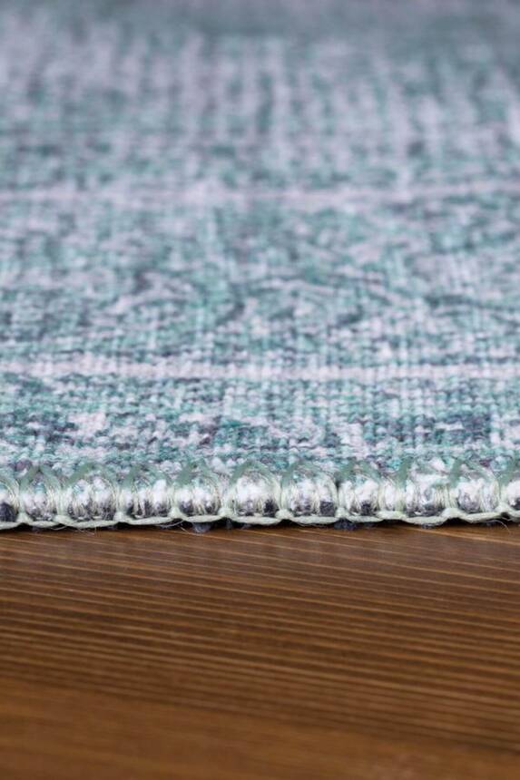 Outlet 75x150 Dorian Eskitme Desenli Dokuma Taban Dekoratif Yeşil Halı AL 44 - 7