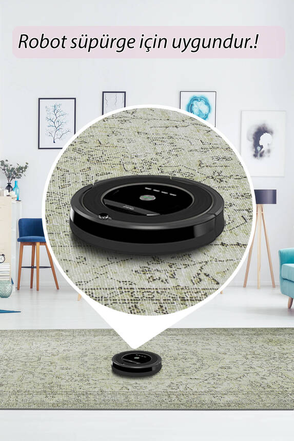 Outlet 75x150 Folk Eskitme Desenli Dokuma Taban Dekoratif Yeşil Halı BA-27 - 6