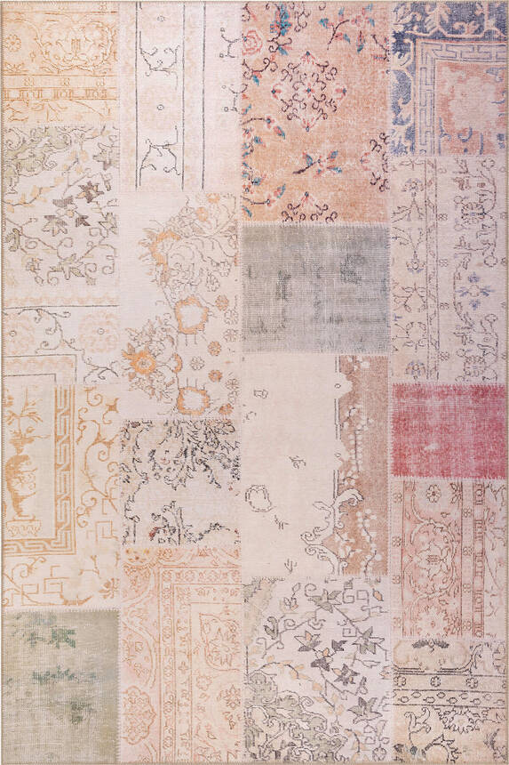 Outlet 75x150 Folk Patchwork Desenli Dokuma Taban Dekoratif Bej Halı BA-16 - 2