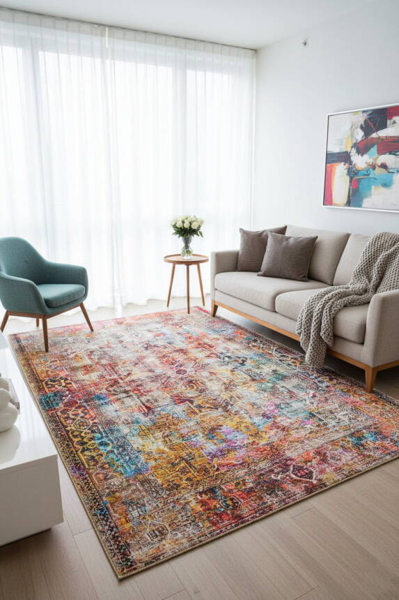 Outlet 75x150 Fusion Modern Dokuma Taban Dekoratif Renkli Halı AL-101 - 1