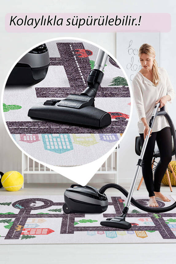 Outlet 75x150 Minor Dokuma Taban Dekoratif Beyaz Arabalı Çocuk Halısı AL-407 - 7