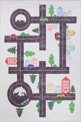 Outlet 75x150 Minor Dokuma Taban Dekoratif Beyaz Arabalı Çocuk Halısı AL-407 - 2