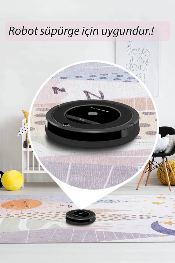 Outlet 75x150 Minor Dokuma Taban Dekoratif Renkli Güneş Desenli Çocuk Halısı AL-406 - 6