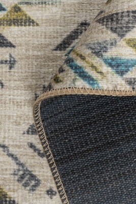 Outlet 75x150 Nora Bej / Yeşil Etnik Desenli Dokuma Tabanlı Modern Şönil Halı AL-506 - 5