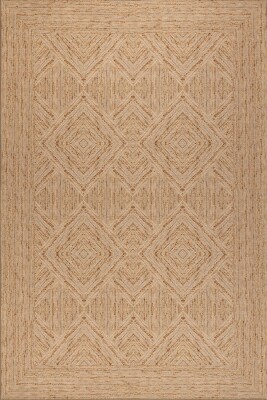 Outlet 75x150 Nora Jüt Rengi Geometrik Desenli Dokuma Tabanlı Modern Şönil Halı AL-524 - 2