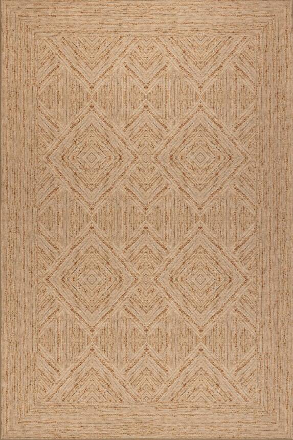Outlet 75x150 Nora Jüt Rengi Geometrik Desenli Dokuma Tabanlı Modern Şönil Halı AL-524 - 2