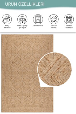 Outlet 75x150 Nora Jüt Rengi Geometrik Desenli Dokuma Tabanlı Modern Şönil Halı AL-524 - 4
