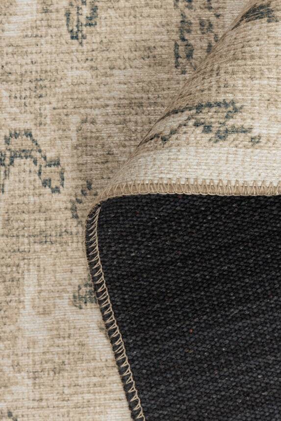 Outlet 75x150 Relic Bej Vintage Dokulu Klasik Desenli Dokuma Tabanlı Şönil Halı AL-521 - 5